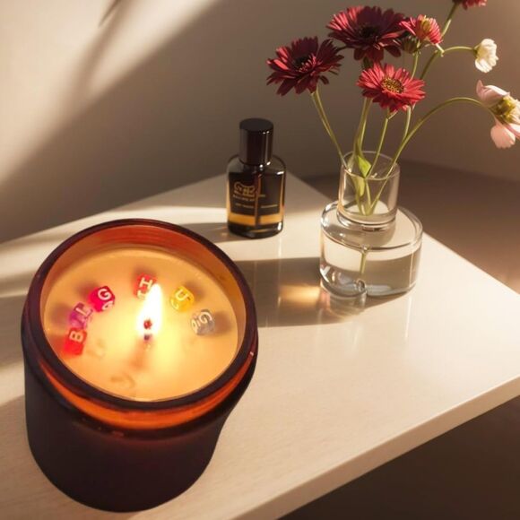 Lavender Candle 7oz Natural Soy Wax&100PCS DIY Letter Beads Mother's Day Gift - Picture 7 of 9